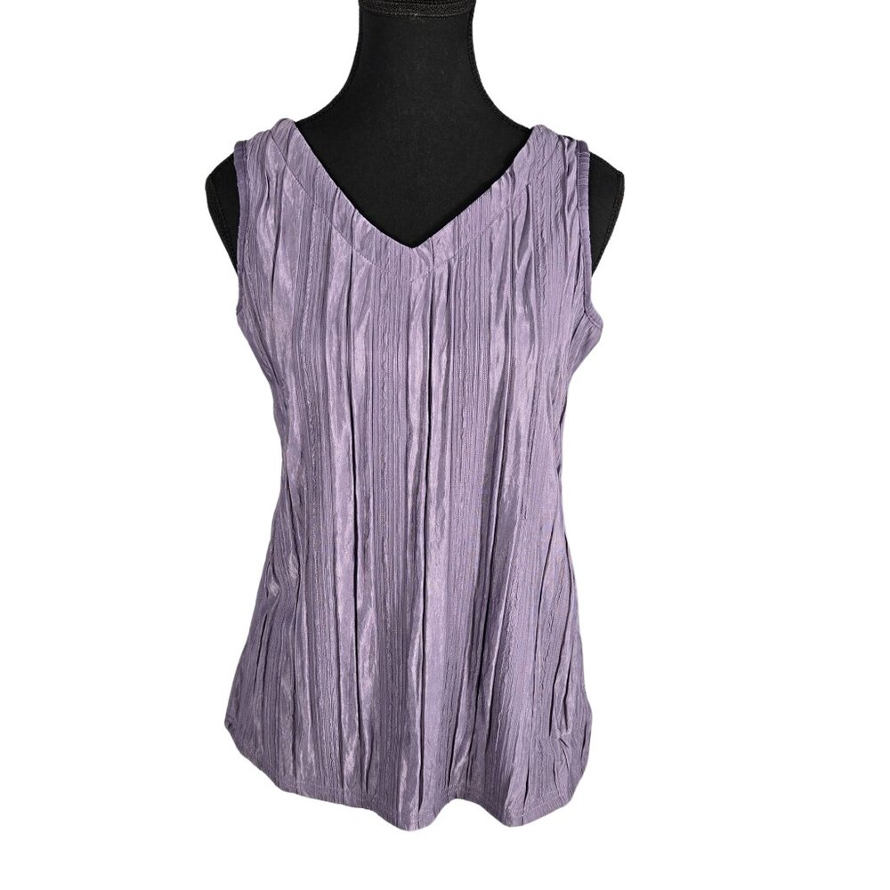 NWT | Luyaa Lavender Purple Pleated Vertical Texture V-Neck Tank Top | Small